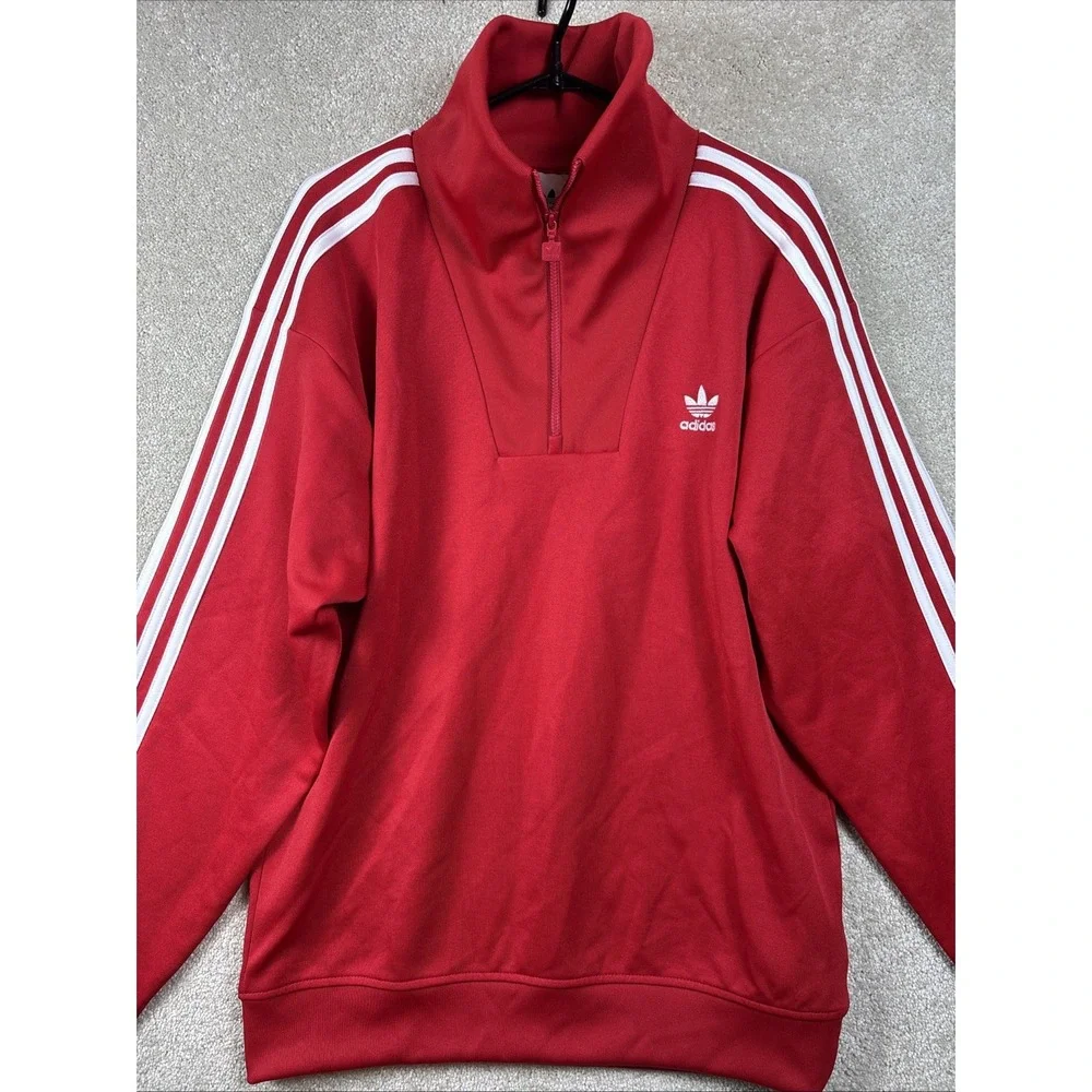 Adidas Funnelneck TT Track Top Mens Small Red Originals 3-Stripes JN5214 NEW‎